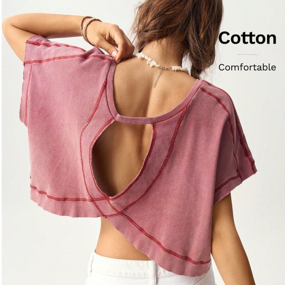 Redwood Cotton Oversized Cropped Muscle Tee Shirt Raw Hem and Inside Out Stitch - Picture 1 of 12